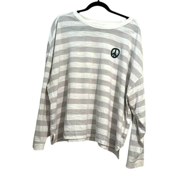 Old Navy The Easy Tee XXL Gray & White Striped Long Sleeve T-Shirt - Picture 1 of 7
